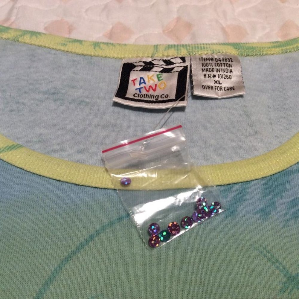 NWOT Dragonfly print 100% cotton top long sleeves pastels sequins Women Size XL - Picture 7 of 7